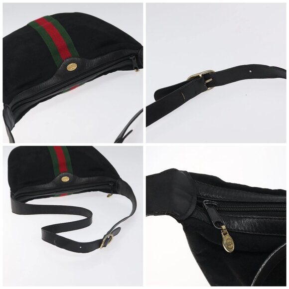 GUCCI Web Sherry Line GG Canvas Shoulder Bag Black Gold Red 010 378 Auth 127151 - Picture 16 of 16